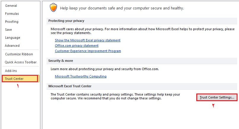 حذف protected view در اکسل