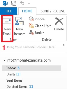 اول یک ایمیل جدید باز کنید تا بتوانید اعداد را در اوتلوک فارسی بنویسید برای فارسی نوشتن اعداد در اوتلوک ابتدا یک ایمیل جدید باز کنید