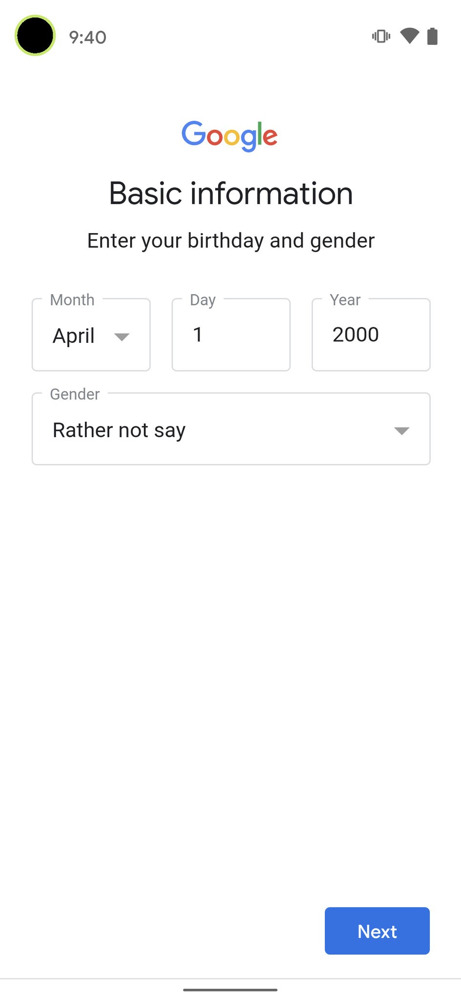 تاریخ تولد و جنسیت را وارد کنید. تاریخ تولد و جنسیت را وارد کنید.