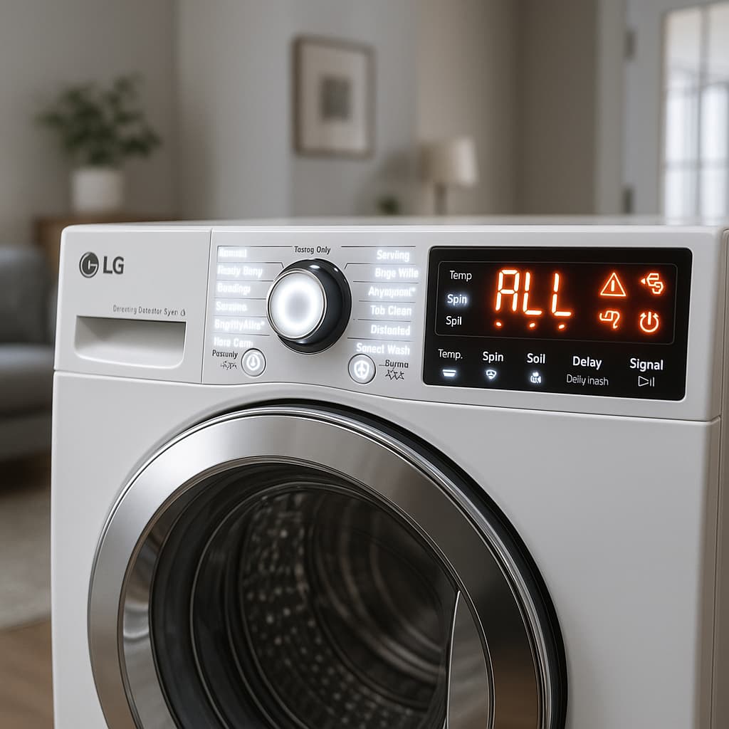 روشن شدن تمام چراغ های ماشین لباسشویی ال جی نشانه چیست