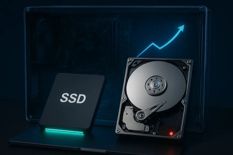 SSD و HDD در کیس شفاف با نورپردازی